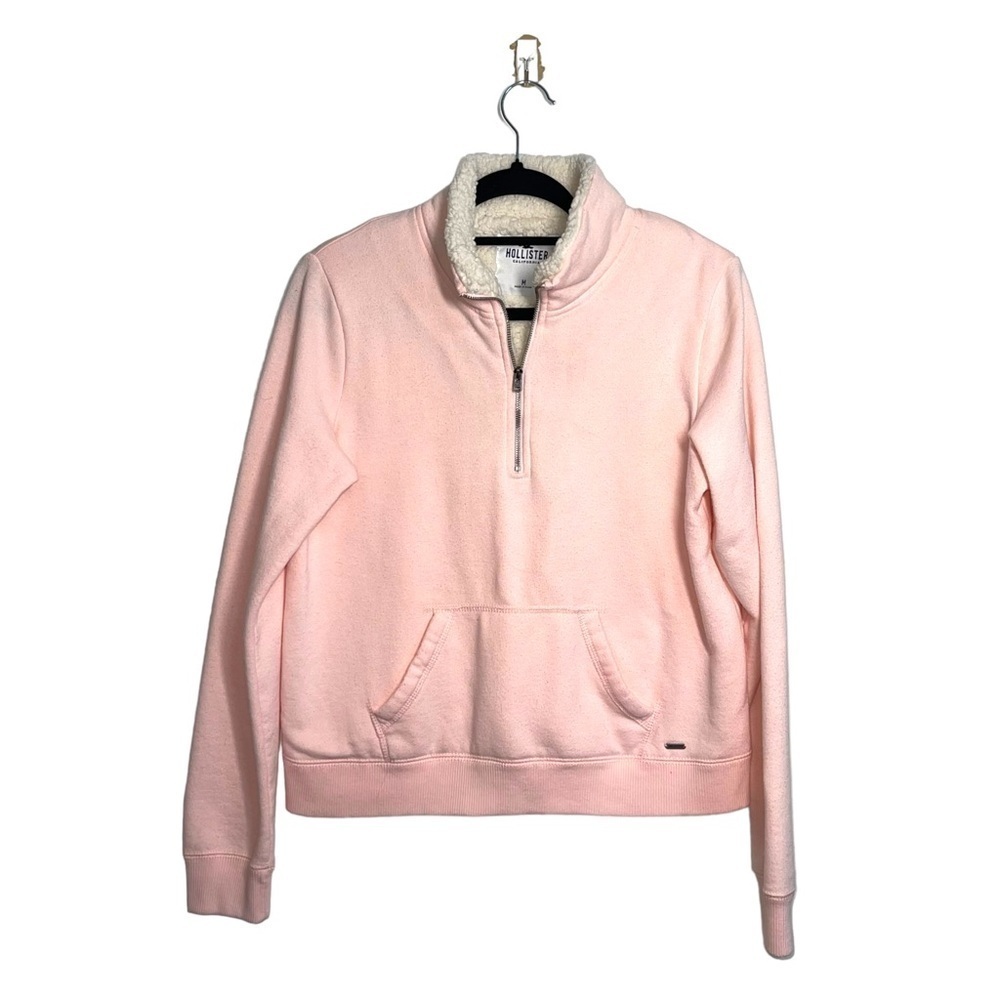 Hollister Light Pink Sherpa Collar Quarter Zip Lounge Sweatshirt Medium Women’s